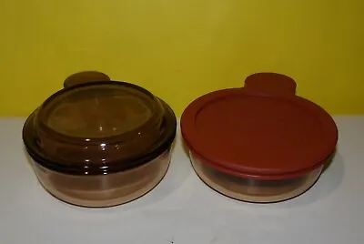 Buy Set Of 2 Vision Amber Brown Corning Ware Grab-It Bowls With Lids Glass & Plastic • 24.16£