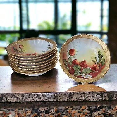 Buy Antique Rosenthal Alice Bavarian Hand-Painted Strawberries Dessert Bowls 9pc Set • 142.08£