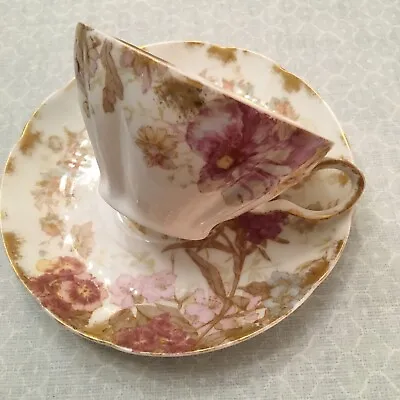 Buy Vintage HAVILAND & CO. France Limoges Floral Teacup & Saucer Gold Accents, VGUC! • 27.37£