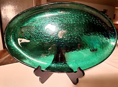 Buy Vintage Emerald Green Glass Oval Serving Platter/Sandwich Plate, 1990s. • 26.05£