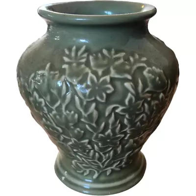 Buy Longaberger Pottery Green Sage Embossed Floral Vase • 25.13£