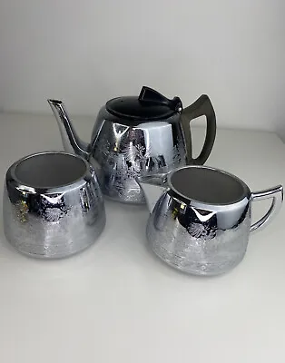 Buy Vintage 1950s 3 Piece Teapot Coffee Set Service Swan Cromalin Chrome Willo Ware • 16£