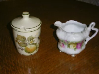 Buy Vintage Devon Brixham Pottery Condiment Pot With Lid And Jug With Rose Designe • 5.50£