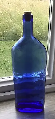 Buy Large Vintage Parlane Cobalt Blue Glass Bottle With Cork Stopper 33cm X 11cm • 20£