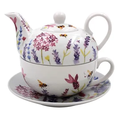 Buy Tea Set For One Lavender & Bees Tea Pot & Cup Saucer Gift Box By Leonardo • 18.99£