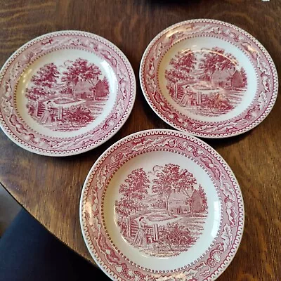 Buy VTG Memory Lane Royal USA Ironstone Red Transfer 7-1/4  Bread Plates (Set Of 3) • 18.47£