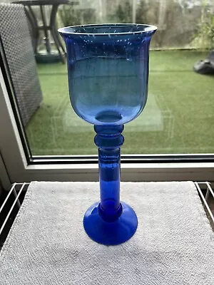 Buy Blue Glass Elegant Tall Candleholder Aprox 11”, Good Condition • 5.99£