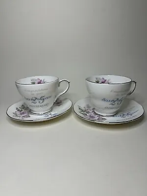 Buy Tea Cups And Saucers English Bone 25th Wedding Anniversary Duchess • 10.99£
