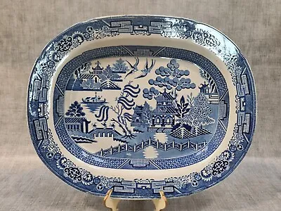 Buy Antique Blue & White Transfer Ware Willow Pattern Platter • 49.99£
