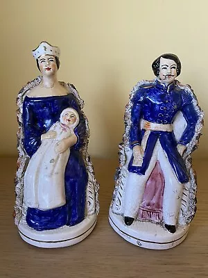 Buy 2 X Antique 19c Victorian Staffordshire Pottery Figures King & Queen- Rare!! • 35£