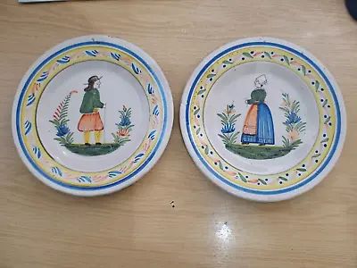 Buy Pair Of HB Quimper Man & Woman 9  Decorative Plates Vintage Decor • 55£