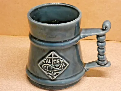 Buy Vintage Prinknash Pottery Mug Produced For Caldy - Fish - Petrol Blue • 14.99£
