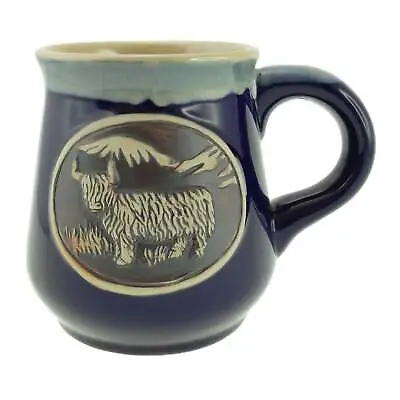 Buy Blue Stoneware Piping Hot Mug Featuring A Highland Cow Coo • 12.95£
