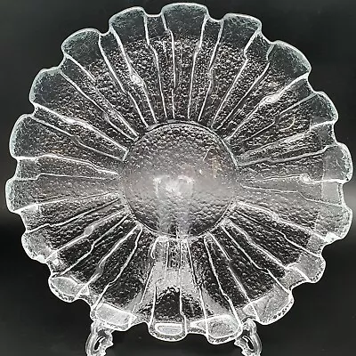 Buy Vintage Glass Cake Plate / Food Platter Scandinavian Style Ice Flower Pattern VG • 24.95£