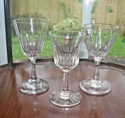 Buy Antique Victorian Wine Glasses X 3 ~ Slice Cut ~ T Gadget Marks On Two • 7.99£