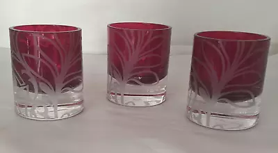 Buy Candle Votives Tommy Bahama Cranberry Red Flash Etched Glass Botanical 3 3.5in • 19.89£