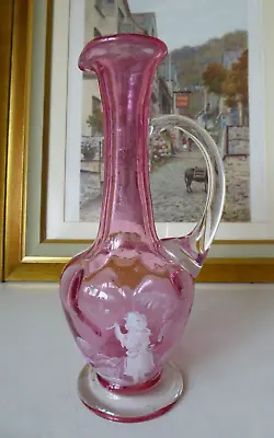 Buy Antique Victorian  Mary Gregory Cranberry Art Glass Jug Ewer Pitcher • 34£