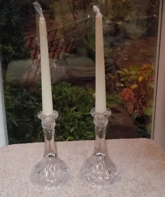 Buy Pair Of Vintage Glass Candlesticks Candle Holders Clear Dining Table Mantel  • 15£