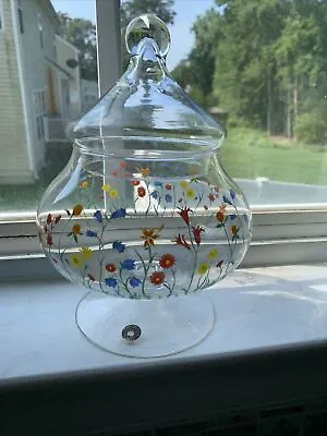 Buy Vintage Laura Glass Rainbow Wildflowers Candy Dish With Lid Turkey Import • 18.95£