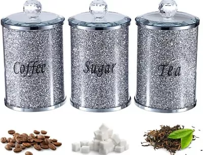 Buy Crystal Filled Diamond Crushed Tea Coffee Sugar Canisters Jars Storage Trimmings • 23.99£