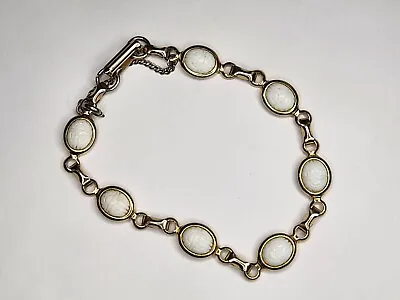 Buy Vintage White Milk Glass Petite Scarab Bracelet, Safety Chain  Egyptian Revival • 33.19£