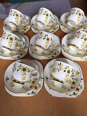 Buy Plant Tuscan China Art Deco Handpainted 7 Tea Trios Pattern Number 1867A • 119.99£