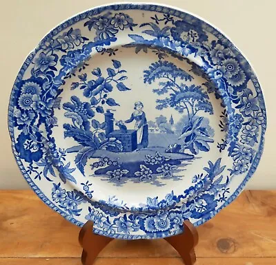 Buy Antique Pearlware Plate 10  Girl At Well After Spode C1820 Transferware Blue • 40£