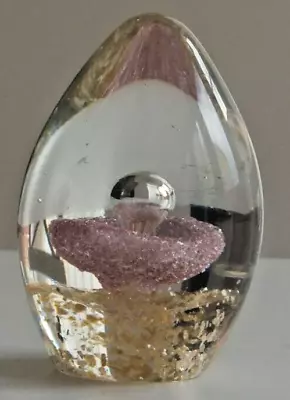 Buy Glass Paperweight ~ Pink With Gold Glitter & Bubble, Egg Shape • 3.99£