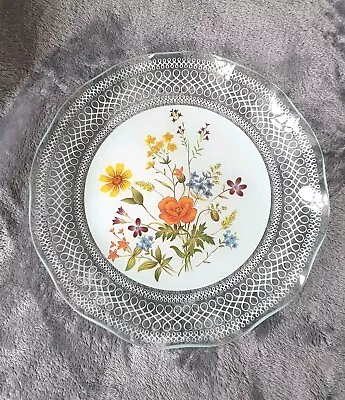 Buy Vintage Chance Glass Plate 'Country Lane' Floral Design Fiesta Glass 1980s W10   • 16£