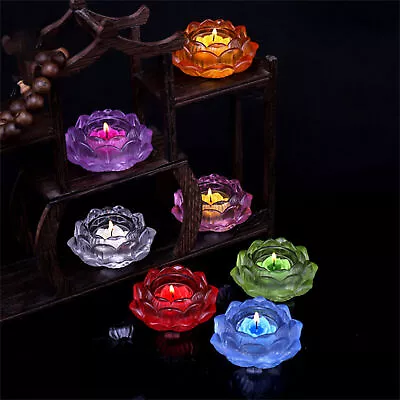 Buy 7 Colors Lotus Flower Candle Candlestick Holder Craft Crystal Glass Rome Decor • 10.56£