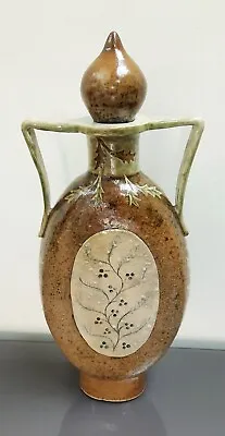 Buy Rare Tall 38.5 Cm Studio Pottery 2 Handle Flask Vase Embellished Foliage Berries • 105.95£