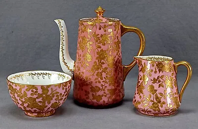 Buy Hammersley Raised Gold Floral Pompadour Pink Small Tea Set Teapot Creamer Sugar • 628.28£