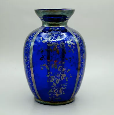 Buy MURANO Venetian COBALT BLUE Art Deco GLASS Vase With SILVER Overlay • 9.99£