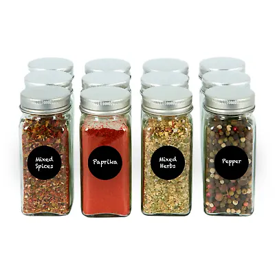 Buy 12 X GLASS SPICE JARS WITH SHAKER LIDS STORAGE BOTTLES CONTAINERS POTS AIRTIGHT • 7.95£