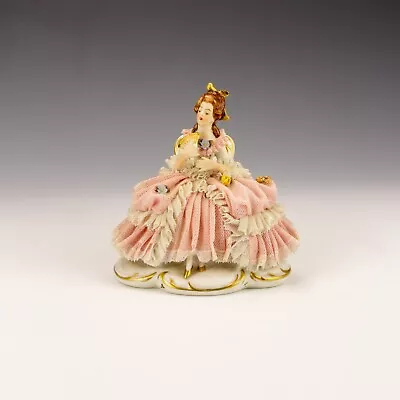 Buy Antique Dresden German Porcelain - Hand Painted Lace Encrusted - Lady Figurine • 24.99£