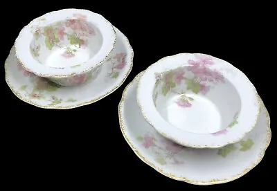 Buy 2 Limoges France Guerin Ramekin & Saucers Pink Flowers & Gold Gilt Porcelain • 46.80£