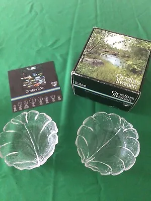 Buy Vintage Orrefors 2 Eden Leaf Shaped Glass Bowls By Lars Hellsten Boxed • 8£