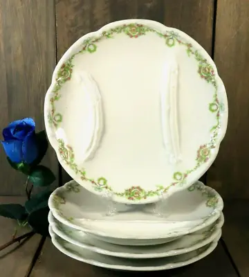 Buy Set Of 4 Antique French Porcelain LIMOGES Asparagus Plates Garland Bow Signed • 143.27£