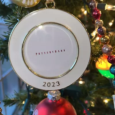 Buy Pottery Barn 2023 Round White Dated Enamel Frame Christmas Ornament New In Box • 25.70£