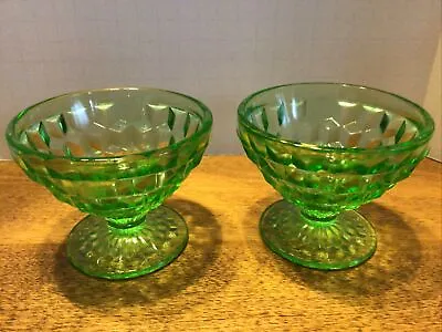 Buy Two Antique Green Depression Glass Fruit Cups, Uv Reactive, Perfect • 14.20£