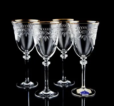 Buy Royal Doulton Wellesley Gold Wine Glasses Set Of 4 Elegant Vintage Crystal • 253.10£