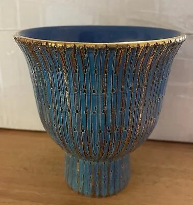 Buy Bitossi Seta Pedestal Chalice Aldo Londi Raymor Blue Glaze Gold Gilt Italy • 193.03£