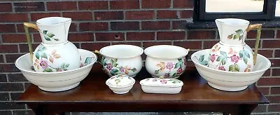 Buy Victorian Antique Stafforshire Pottery Folk Art Dog Rose Wash Set Pair Jugs Bowl • 225£