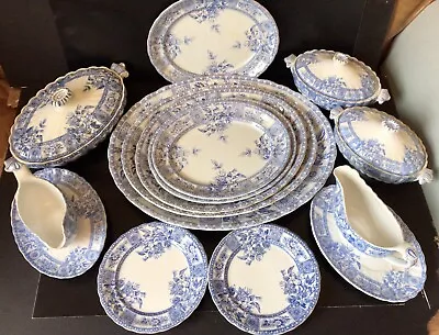 Buy 19thC Antique Victorian Blue White Part Dinner Service Barkers Kent Garfield Pat • 95£
