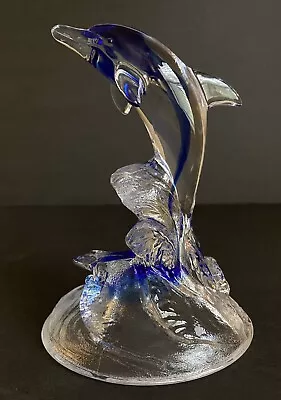 Buy Art Glass Leaping Blue And Clear Dolphin 6  Figurine By Cristal D'Arques Vintage • 10.13£