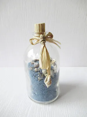Buy Blue Sand & Shells Glass Bottle Decoration, Nautical Home Decor Gift, 5x10cm • 4.99£