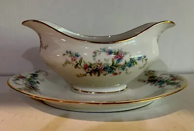 Buy Limoges France China Gravy Boat W/ Under-plate Pink & Blue Flowers • 14.22£
