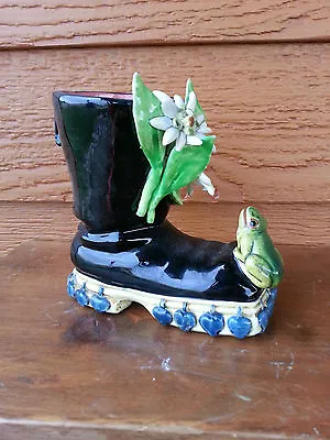 Buy Art MADE IN ITALY CERAMIC VASE Garden Boot - Kitschy Frog - Flower • 141.20£