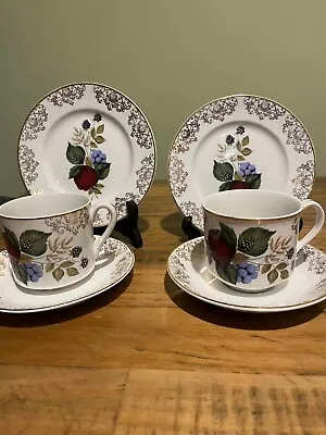 Buy Vintage Alfred Meakin Glo-White Fruit Pattern Trio Coffee Cups With 22ct Gold Tr • 11.99£