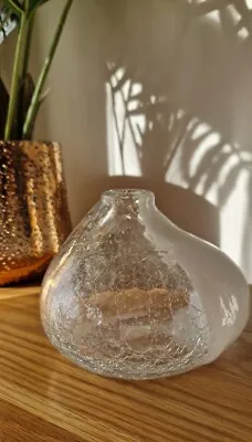 Buy White & Clear Off Centre Tear Drop Crackle Art Glass Vase Home Decor Ornament • 8.95£